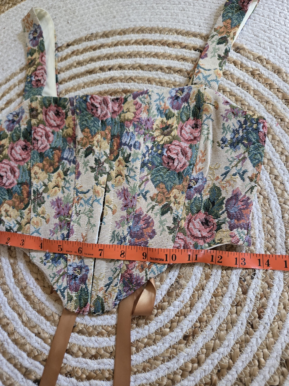 Floral Brocade Cropped Corset Tank Top Victorian Cottagecore Fairycore - Picture 8 of 16